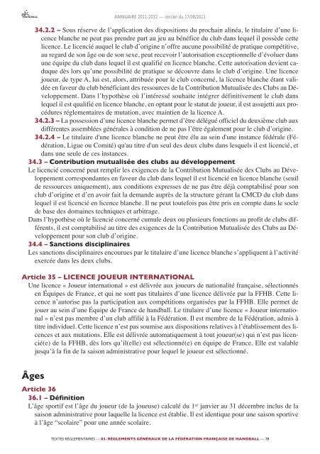 annuaire de la ffhb 2011/2012