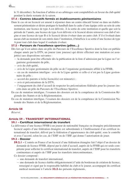 annuaire de la ffhb 2011/2012