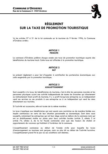 rÃ¨glement sur la taxe de promotion touristique - Commune d'OrsiÃ¨res