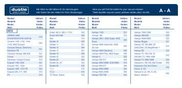 Här hittar du rätt hållare till din dammsugare Hier finden Sie ... - Dustie