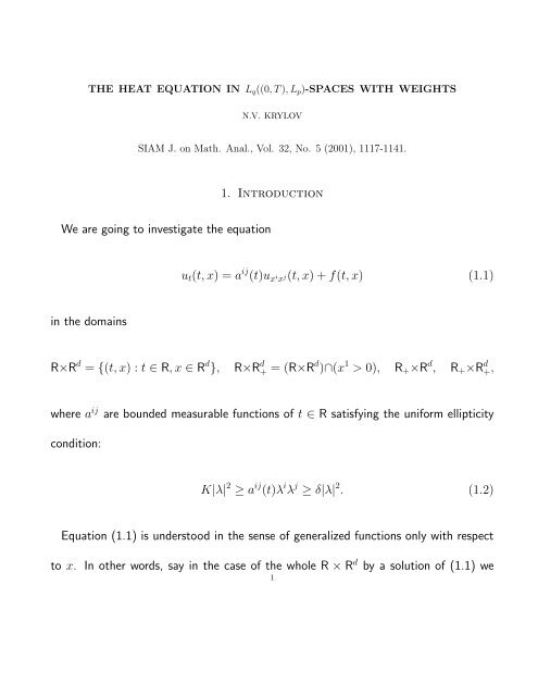 1. Introduction We are going to investigate the equation ut(t, x ... - ICMS