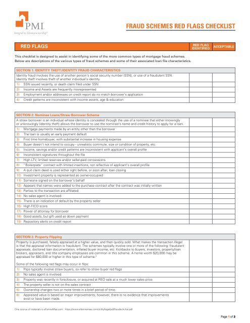 FRAUD SCHEMES RED FLAGS CHECKLIST