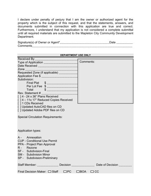 residential development and subdivision checklist - City of Mapleton