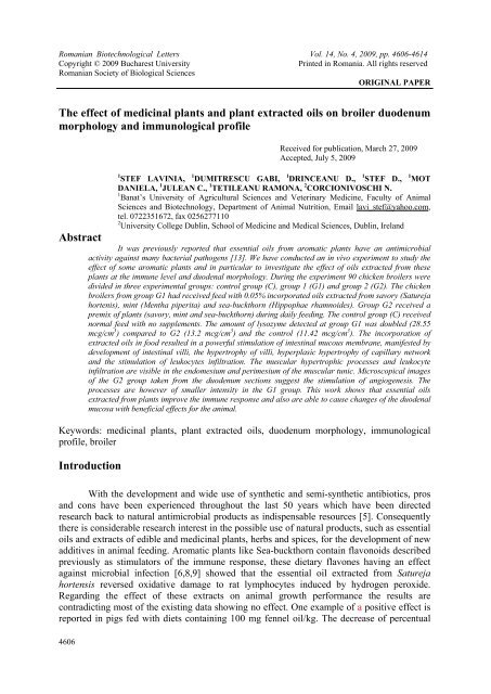 The effect of medicinal plants and plant extracted oils ... - Rombio.eu
