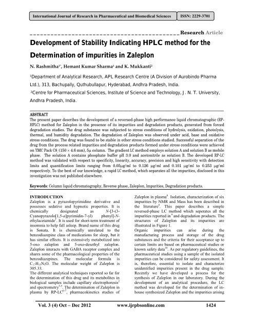 Development of Stability Indicating HPLC method for the ...