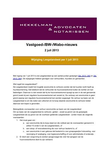 Wijziging Leegstandwet per 1 juli 2013 - Hekkelman Advocaten ...
