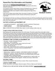 Parent Pre-Trip Information and Checklist - Shawnigan Lake School