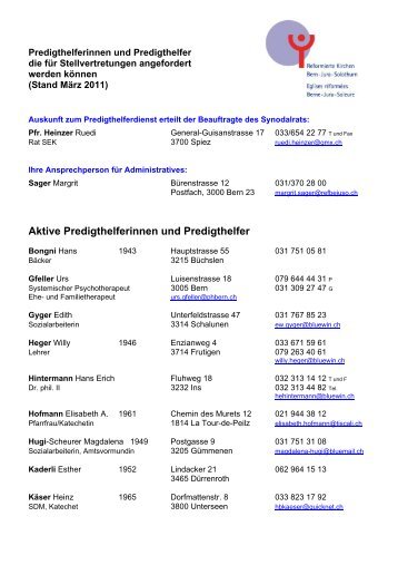 Aktive Predigthelferinnen und Predigthelfer