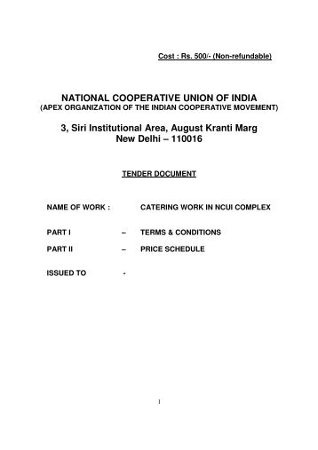 Invites the sealed tenders for catering in NCUI, New Delhi