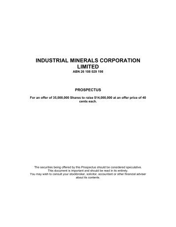 Industrial Minerals Corp Prospectus