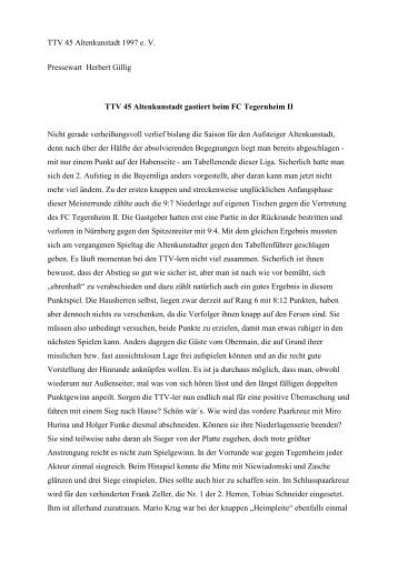 Vorbericht - TTV 45 Altenkunstadt
