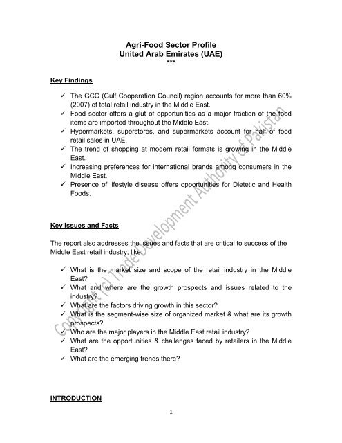 Agri-Food Sector Profile United Arab Emirates (UAE) ***