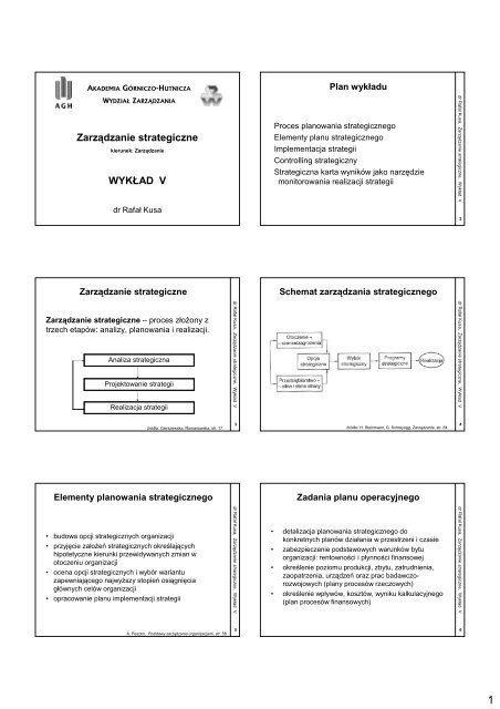 Zarządzanie strategiczne WYKŁAD V - Wydział Zarządzania - AGH