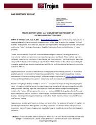 FOR IMMEDIATE RELEASE - Trojan Battery Company