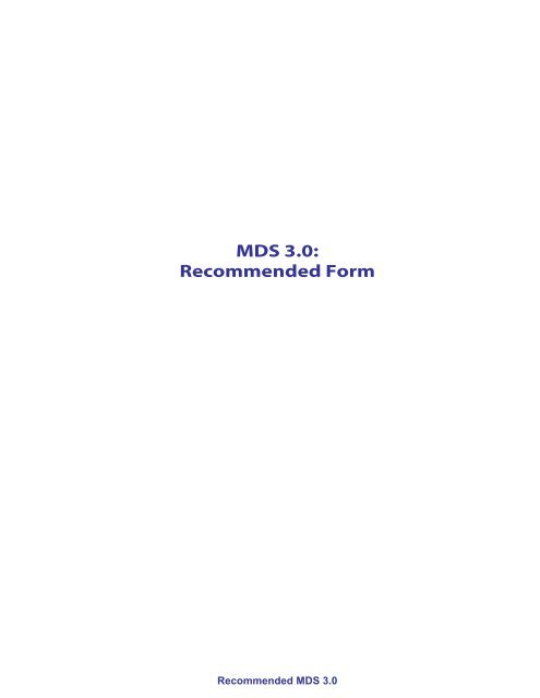MDS 3.0: Recommended Form - Ucla - GeroNet