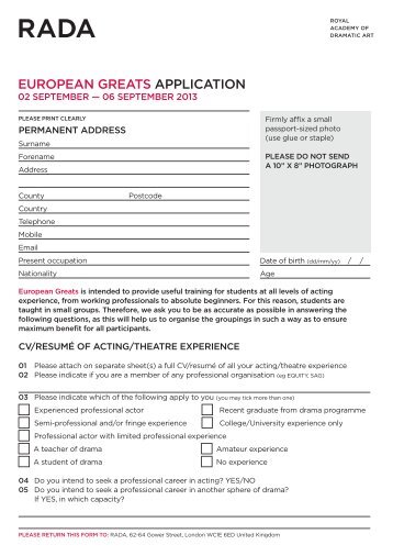 application form - RADA