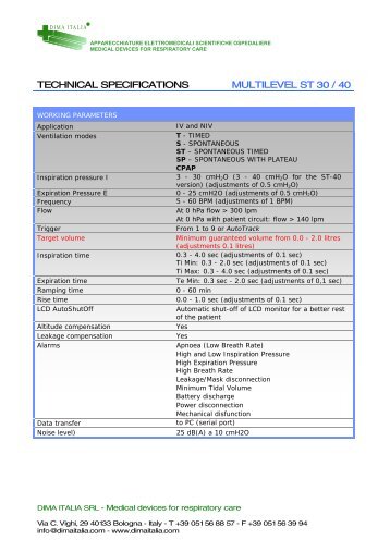 TECHNICAL SPECIFICATIONS MULTILEVEL ST 30 ... - DIMA Italia Srl