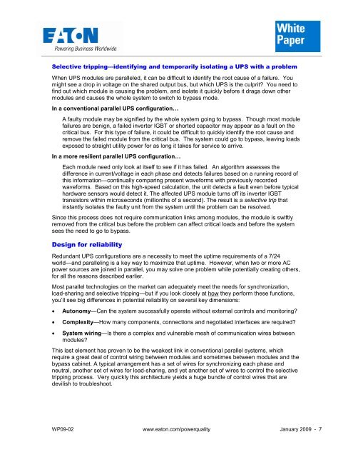 Parallel UPS configurations - Eaton Corporation