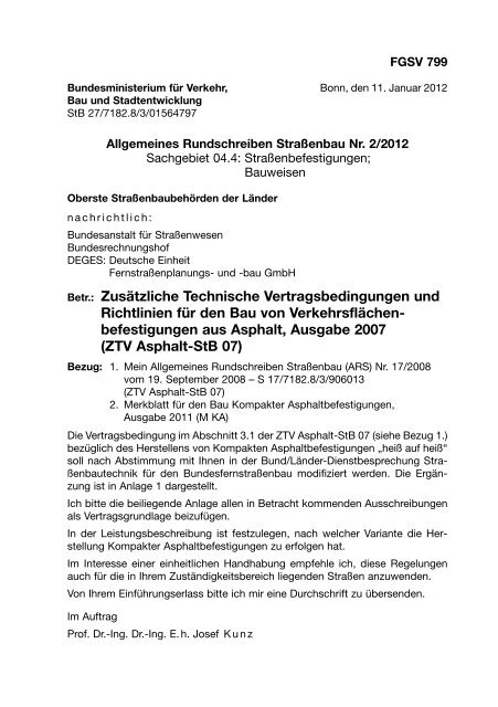 Betr.: Zusätzliche Technische Vertragsbedingungen und Richtlinien ...