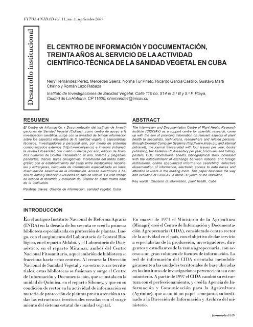 Contenido - Instituto de Investigaciones de Sanidad Vegetal