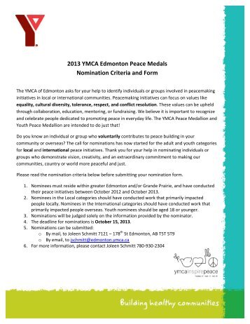 Nominate someone for the 2013 Peace Medals today! - YMCA of ...