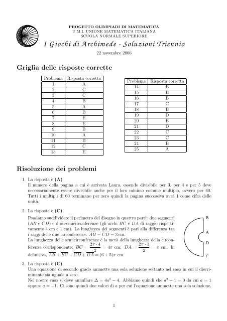 I Giochi di Archimede - Soluzioni Triennio - I.T.I.S. "G.Giorgi"