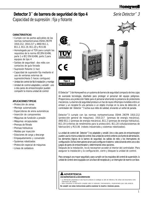 Detector 3™ de barrera de seguridad de tipo 4 - Capacidad de ...