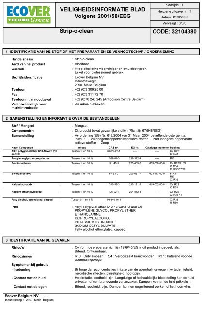 MSDS fiche - Ecostore