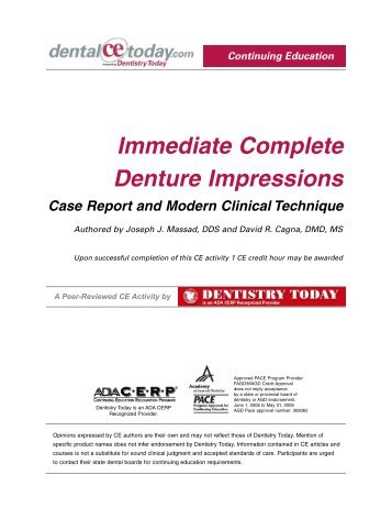 Immediate Complete Denture Impressions - DentalCEToday