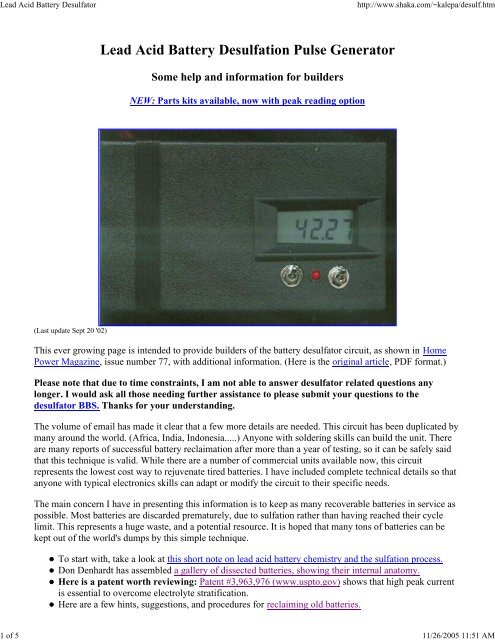 Lead Acid Battery Desulfator - V is for Voltage electric vehicle forum