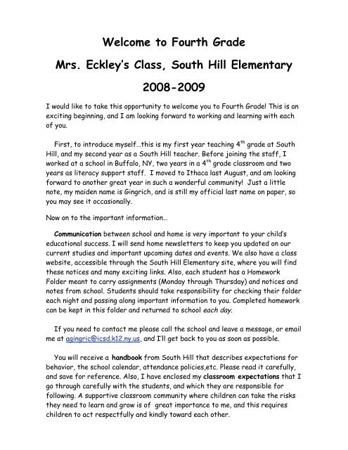 Welcome to Fourth Grade Mrs. Eckley's Class, South Hill ... - gst boces