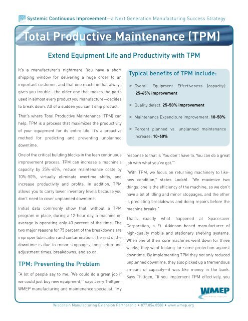Total Productive Maintenance (TPM) - Wisconsin Manufacturing ...
