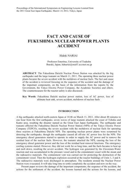 Fact and Cause of Fukushima Nuclear Power Plants Accident