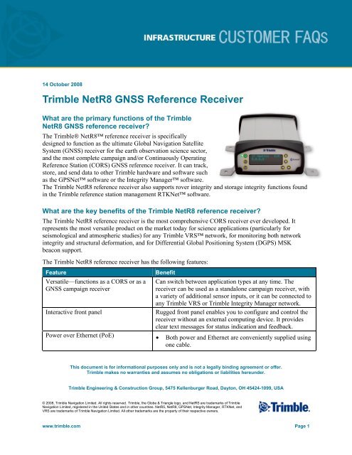 Trimble NetR8 GNSS Reference Receiver: Customer FAQs