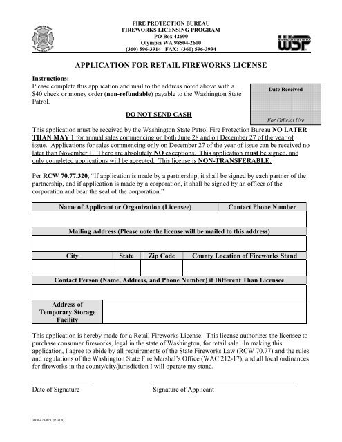 Application For Retail Fireworks License Washington State Patrol
