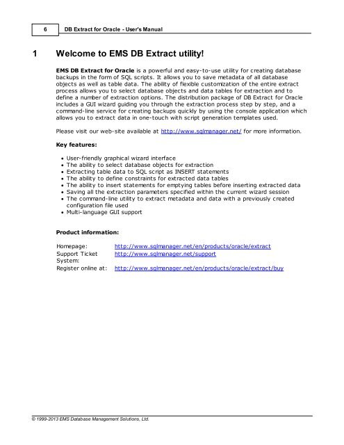 DB Extract for Oracle - User's Manual - EMS Manager