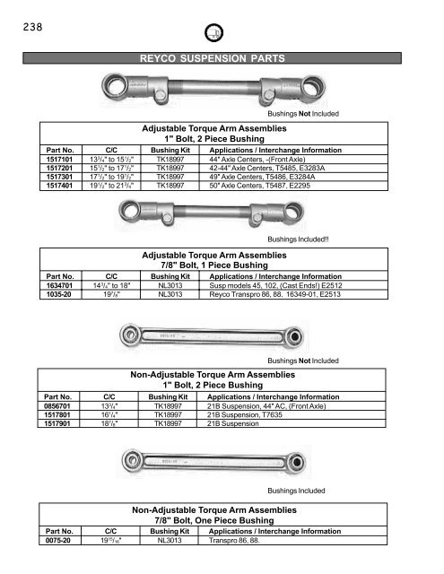 Reyco, Fruehauf, Misc., Suspension Parts - New Life