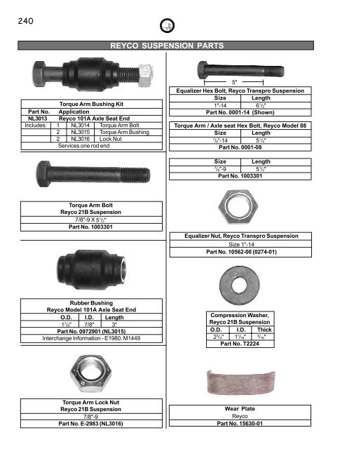 Reyco, Fruehauf, Misc., Suspension Parts - New Life