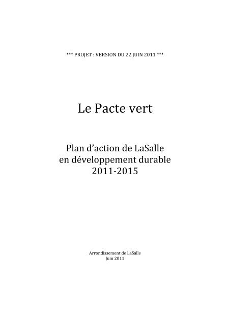 Le Pacte vert Plan d'action de LaSalle en dÃ©veloppement ... - Accueil