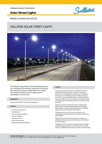 Solar Street Lights SOLLATEK SOLAR STREET LIGHTS