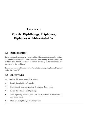 Vowels, Diphthongs, Triphones, Diphones & Abbreviated W