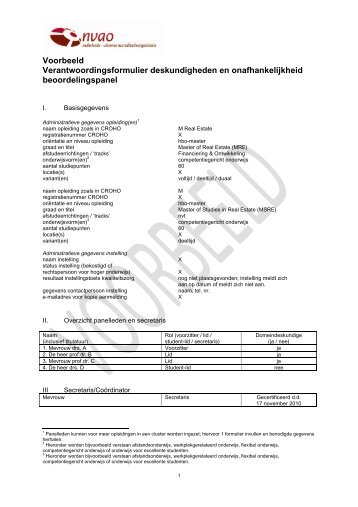 Voorbeeld Verantwoordingsformulier deskundigheden en ... - NVAO