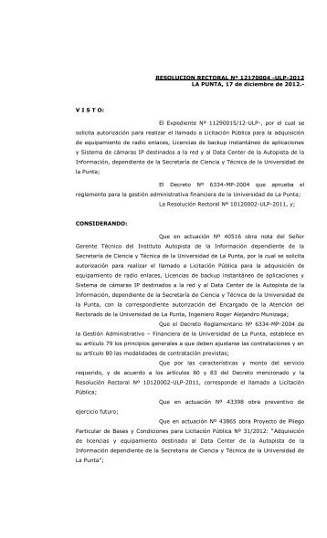 Licitacion Publica NÂº 31-2012 Pliego de bases y condiciones