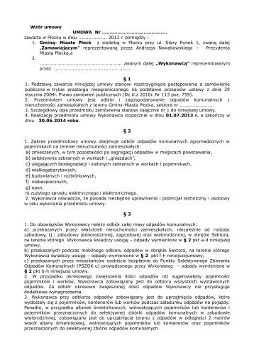 WzÃƒÂ³r umowy UMOWA Nr .......................................... zawarta w PÃ…Â‚ocku ...