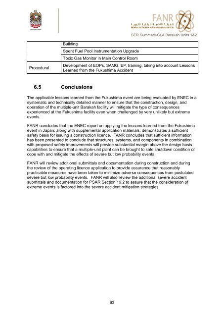 Safety Evaluation Report of Barakah Units 1 and