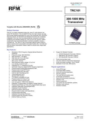 TRC101 300-1000 MHz Transceiver - RF Monolithics, Inc.