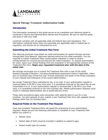 Speech Therapy Treatment Authorization Guide - e-Referral