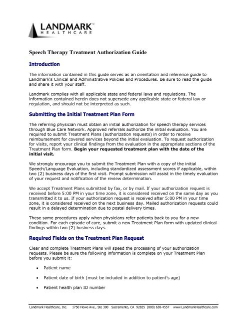 Speech Therapy Treatment Authorization Guide - e-Referral