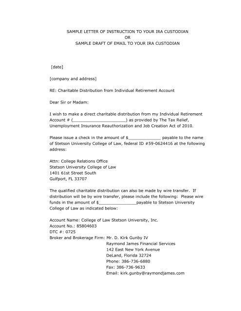 SAMPLE LETTER OF INSTRUCTION TO YOUR - Stetson University