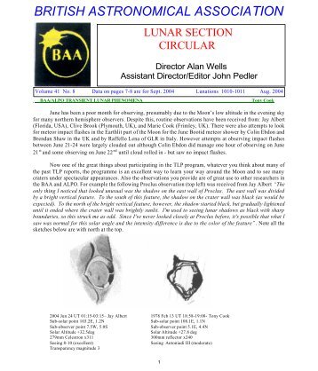 Vol 41, No 8, August 2004 - BAA Lunar Section